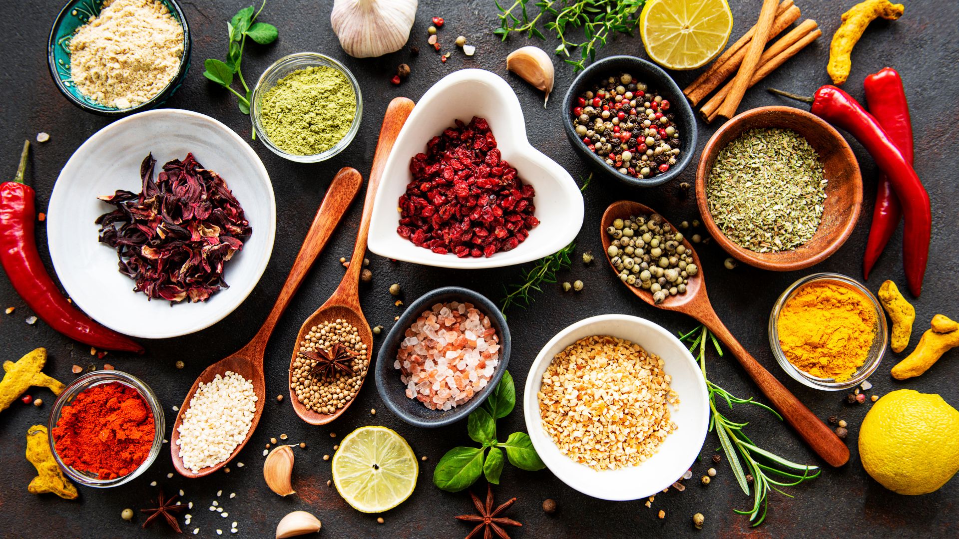Display of various spices